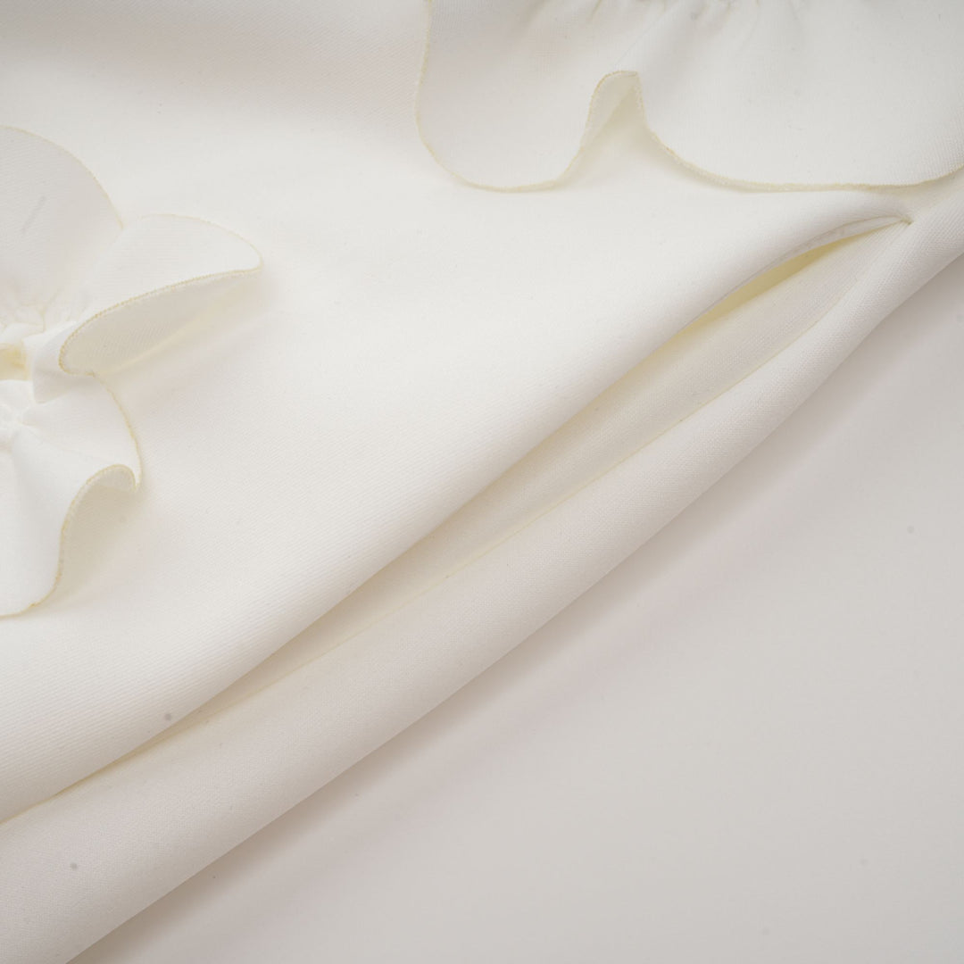 Beyaz Magali Papyonlu Suni Çiçek Süslemeli Kolsuz Maxi Elbise