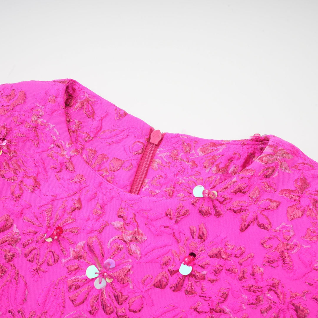 Floransa Tarzı Çiçek Aplikeli Mini Elbise