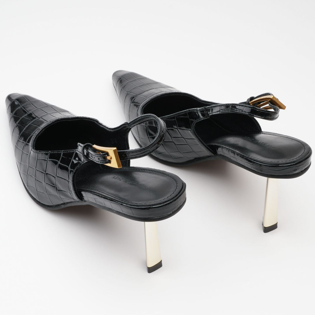 Béatrice Siyah Deri Topuklu Ayakkabılar