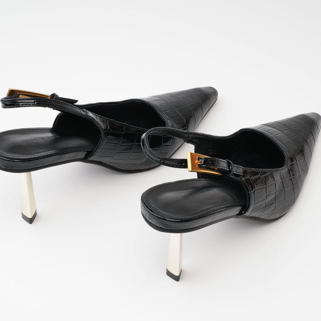 Béatrice Siyah Deri Topuklu Ayakkabılar