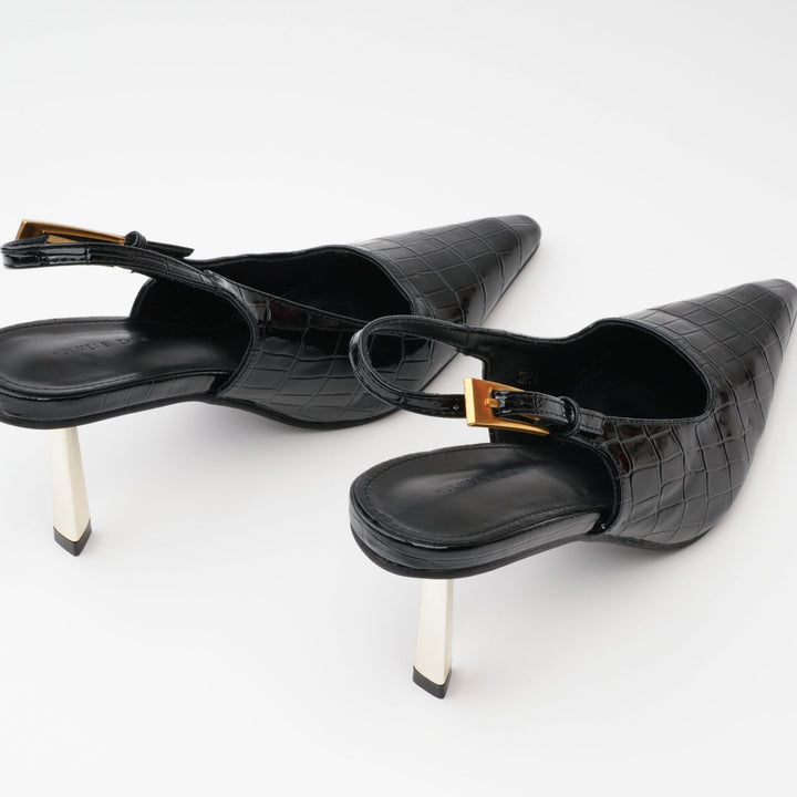 Béatrice Siyah Deri Topuklu Ayakkabılar