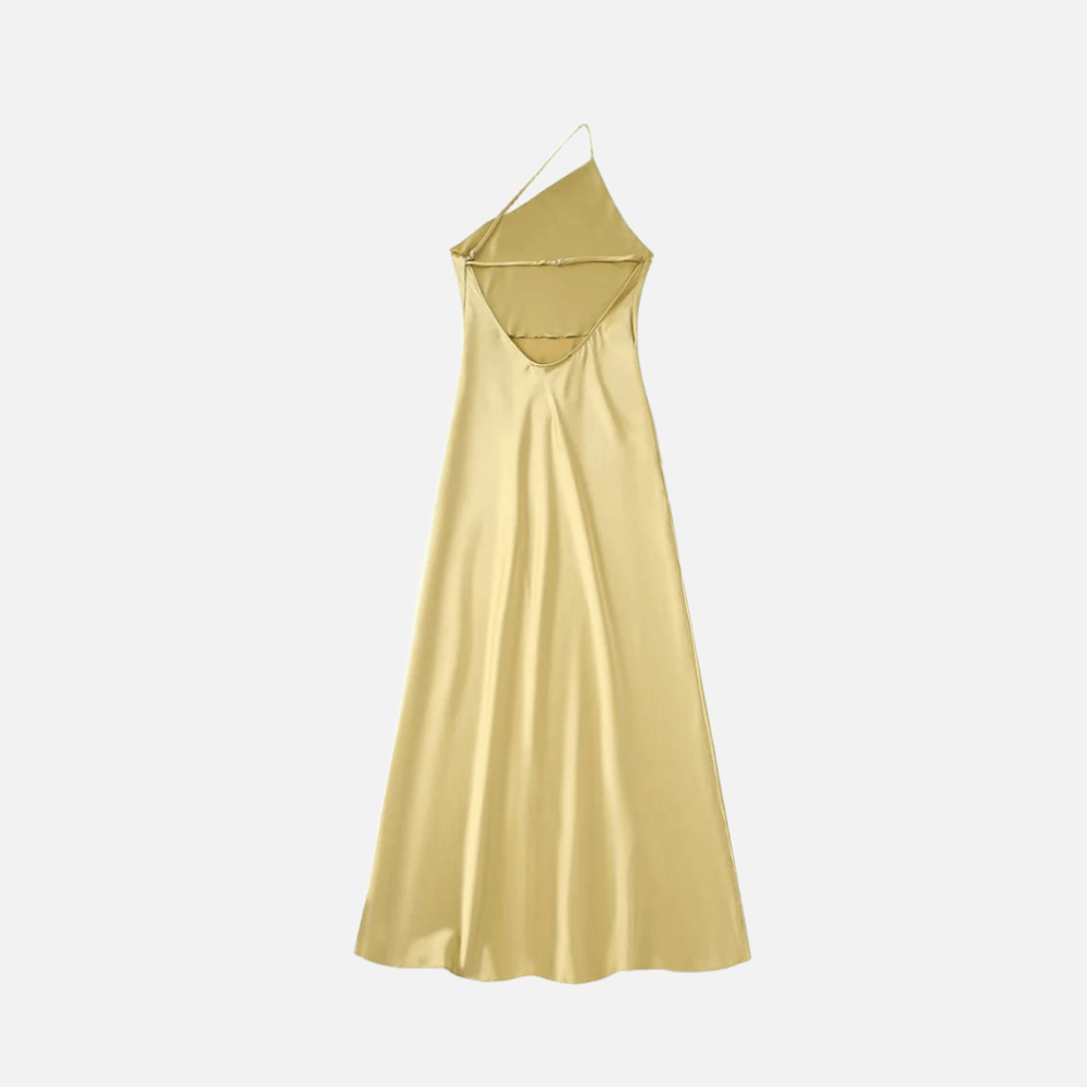 Taípe Tek Omuz Sırt Detay Uzun Saten Elbise