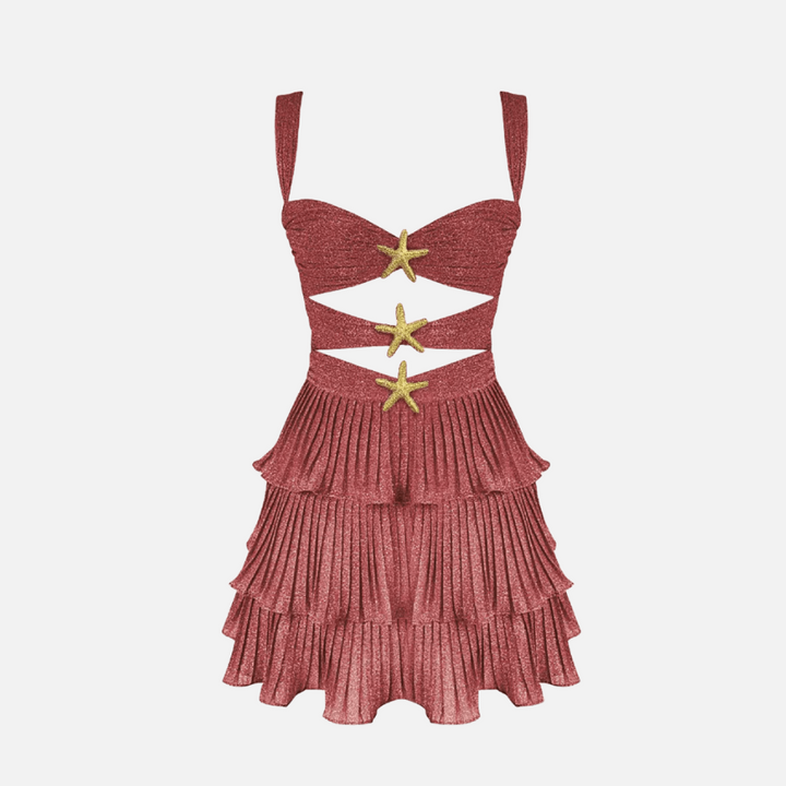 Juquehy Simli Fırfır Toka Detaylı Mini Elbise