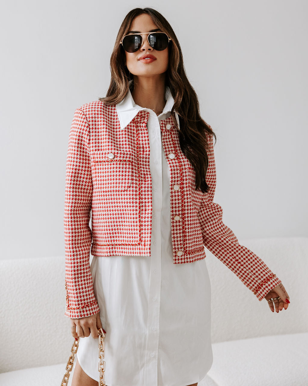 Alana Tweed Chain Trim Blazer