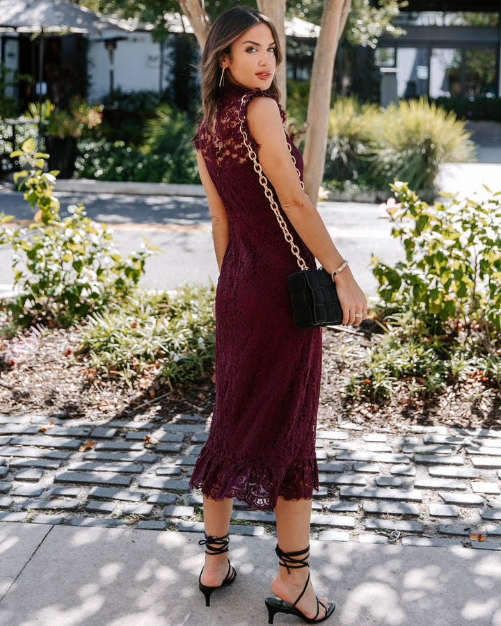 Frances Dantelli Fırfırlı Midi Elbise