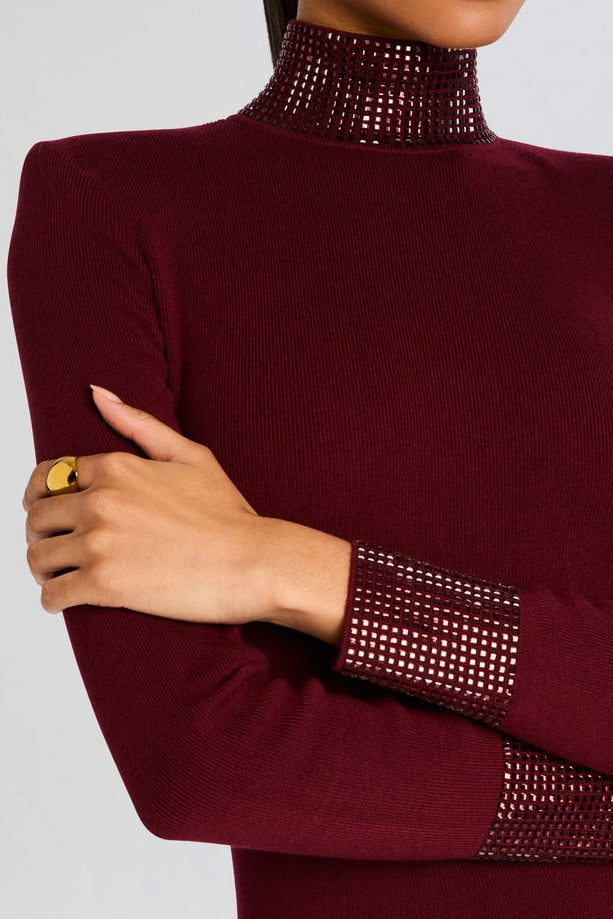 Frances Pırlanta Taşlı Yüksek Yaka Mini Elbise