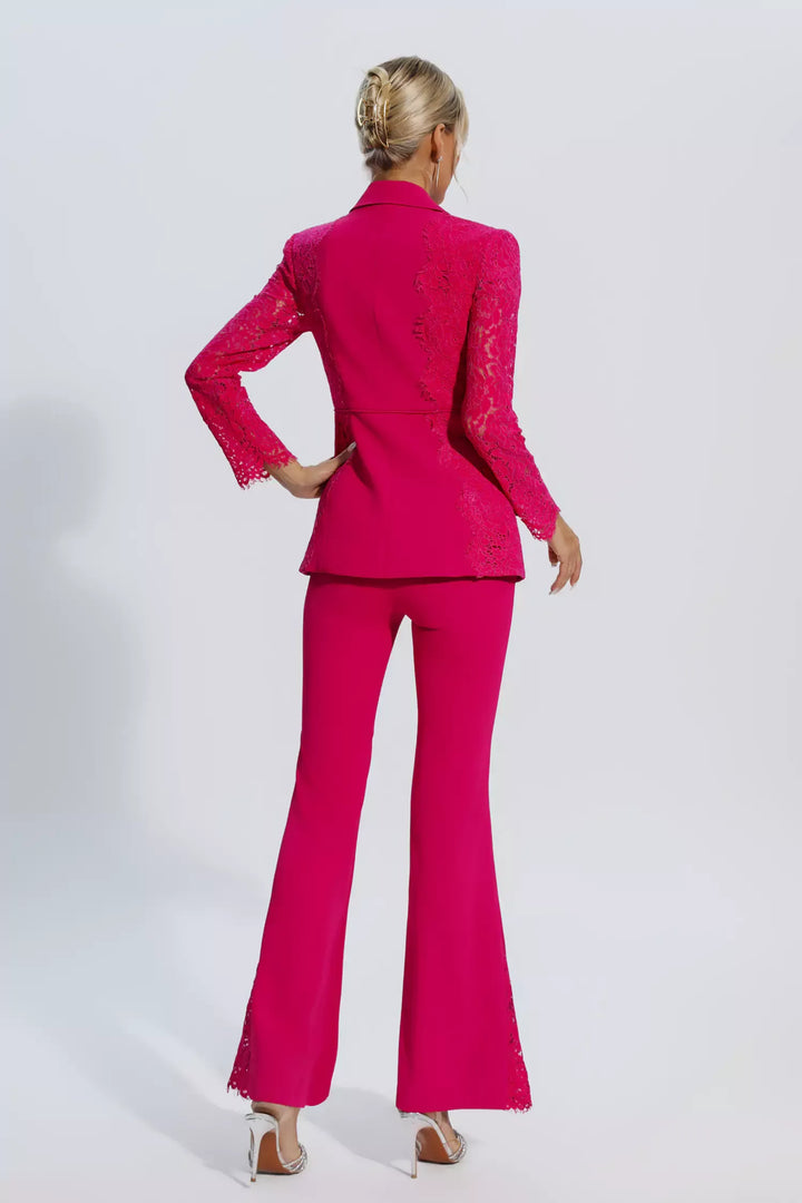 Emory Rose Kırmızı Çiçekli Dantelli Blazer Takım