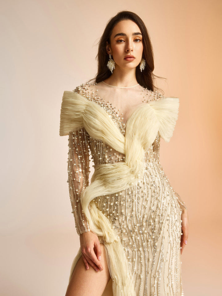 Muhteşem Yüksek Yırtmaçlı Harikalar Diyarı Elbisesi