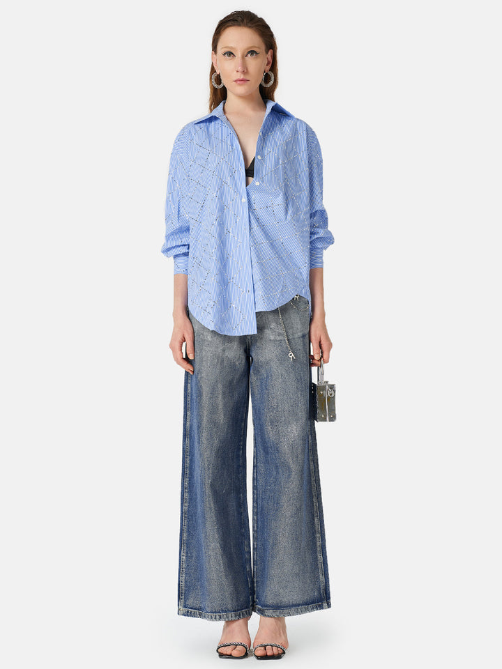 Fırçalanmış Gümüş Degrade Denim Kot