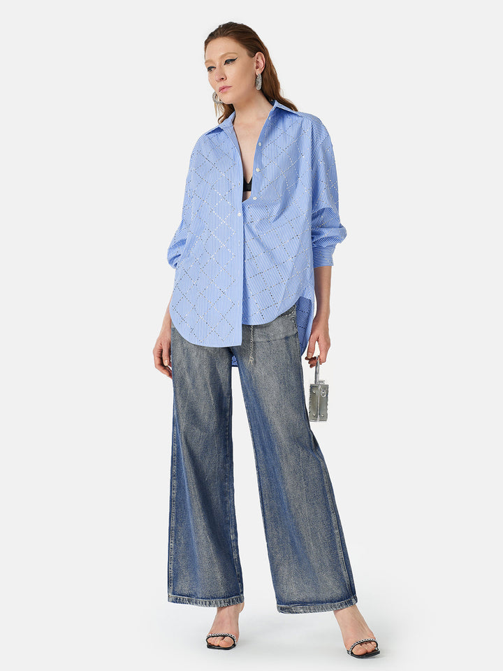 Fırçalanmış Gümüş Degrade Denim Kot