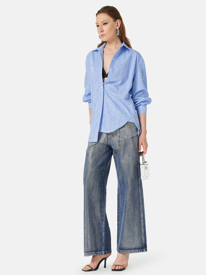 Fırçalanmış Gümüş Degrade Denim Kot