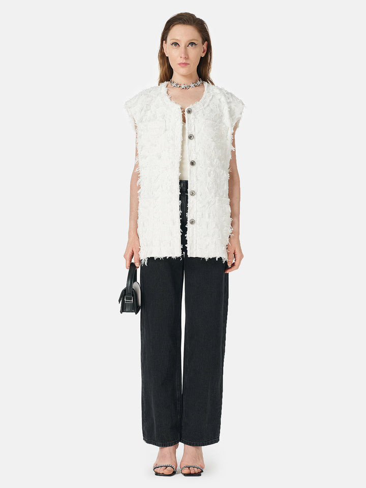 Dokulu Karışık Kumaş Yelek