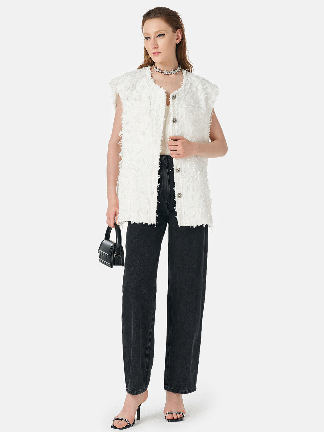 Dokulu Karışık Kumaş Yelek