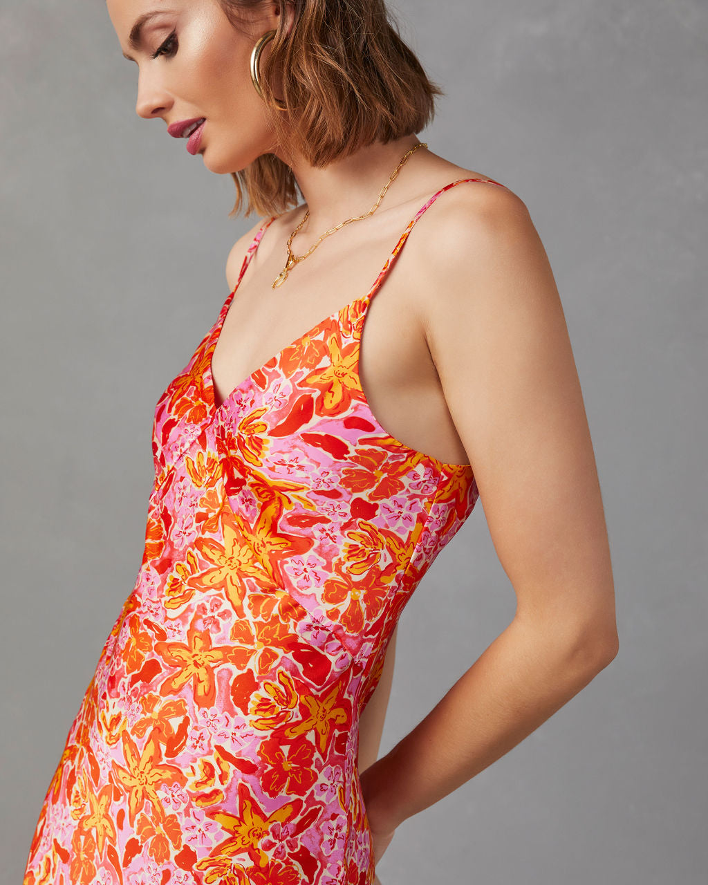 Allen Saten Çiçekli Midi Elbise