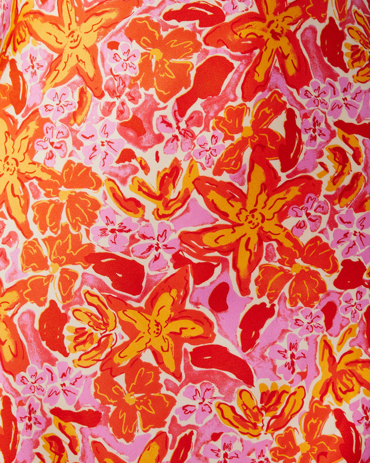 Allen Saten Çiçekli Midi Elbise