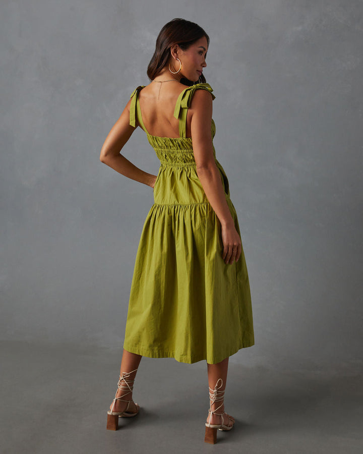 Briella Omuzdan Bağlamalı Katlı Midi Elbise