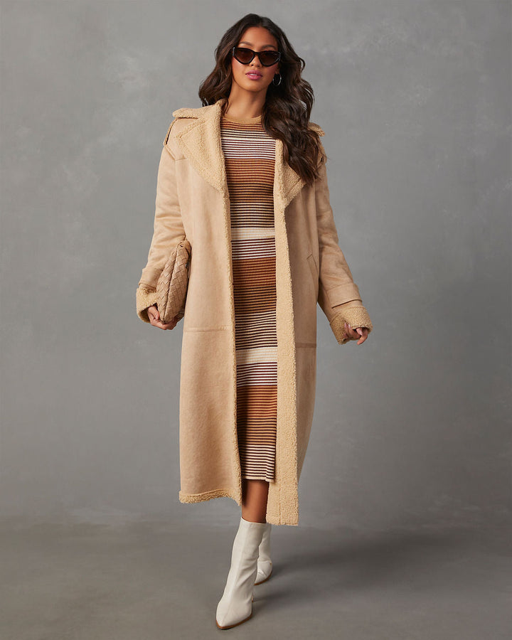 Hobbes Sherpa Lined Suede Pocketed Coat