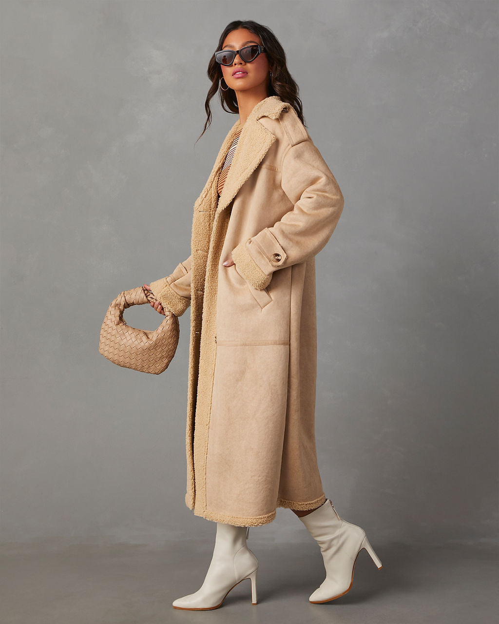 Hobbes Sherpa Lined Suede Pocketed Coat