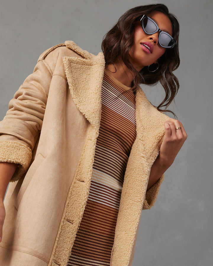 Hobbes Sherpa Lined Suede Pocketed Coat