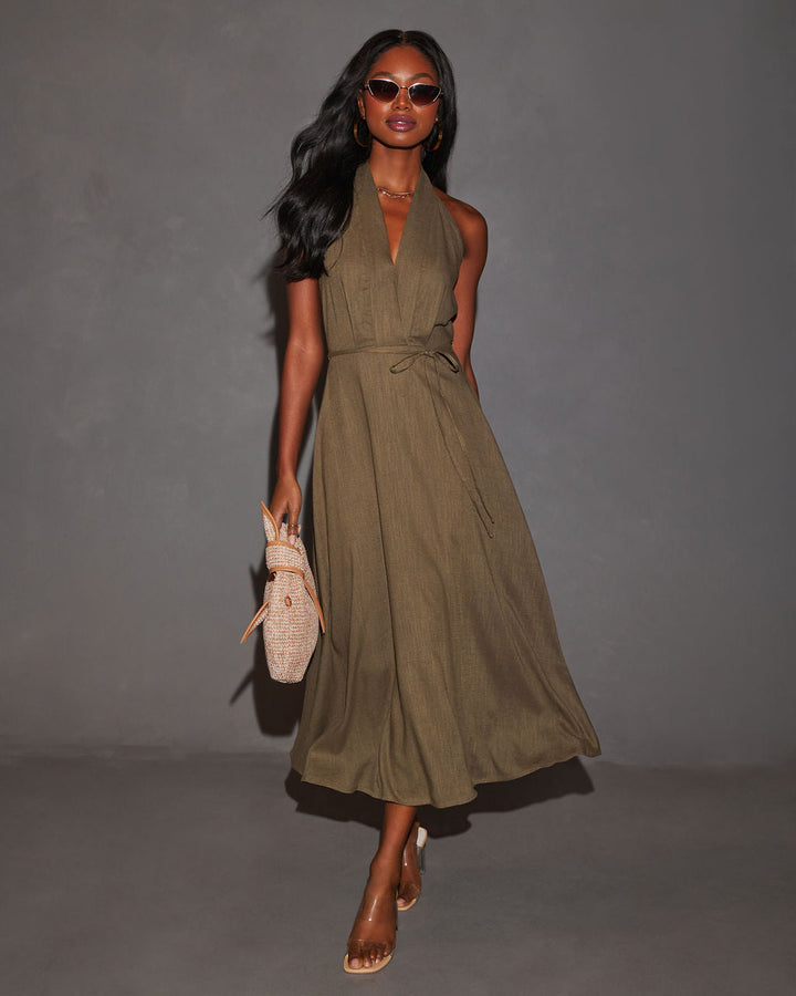 Emersyn Belden Bağlamalı Midi Elbise