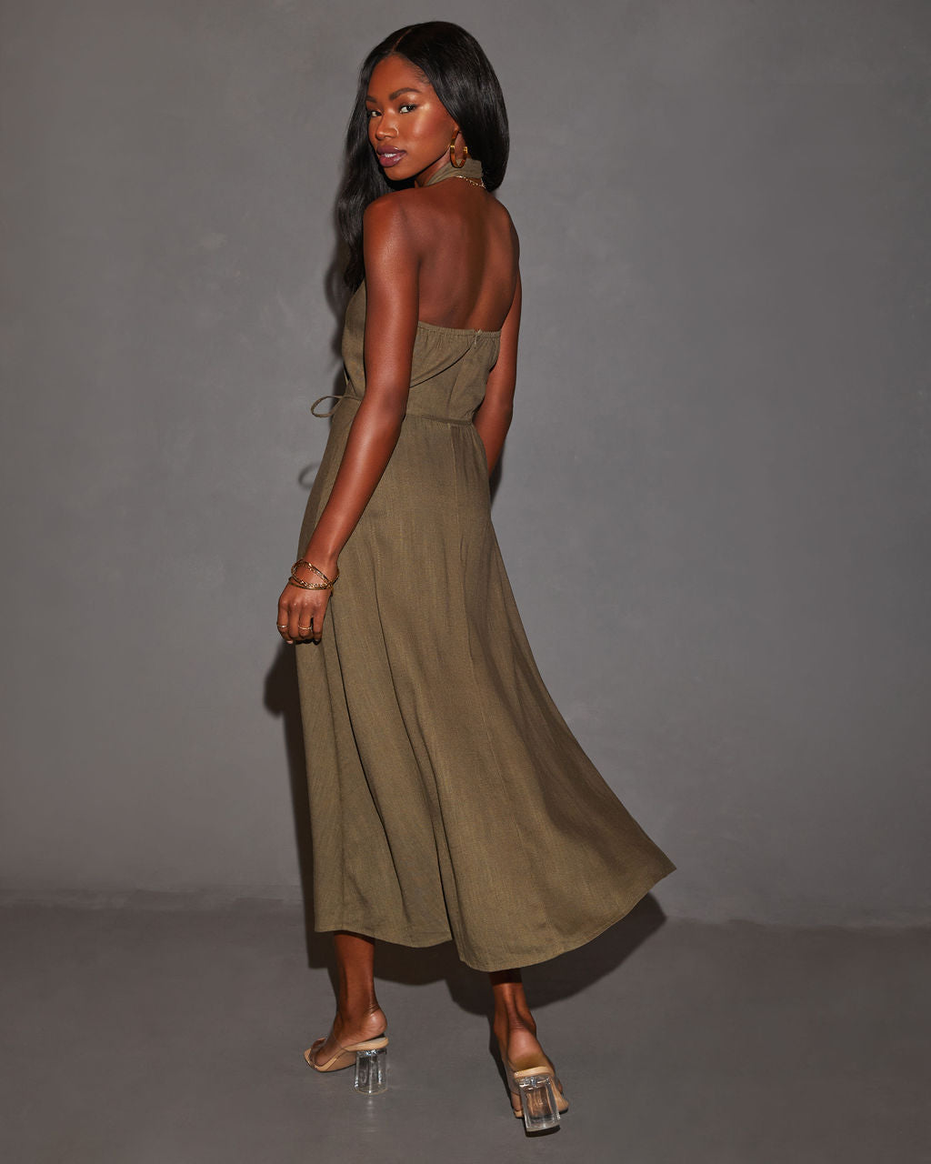 Emersyn Belden Bağlamalı Midi Elbise