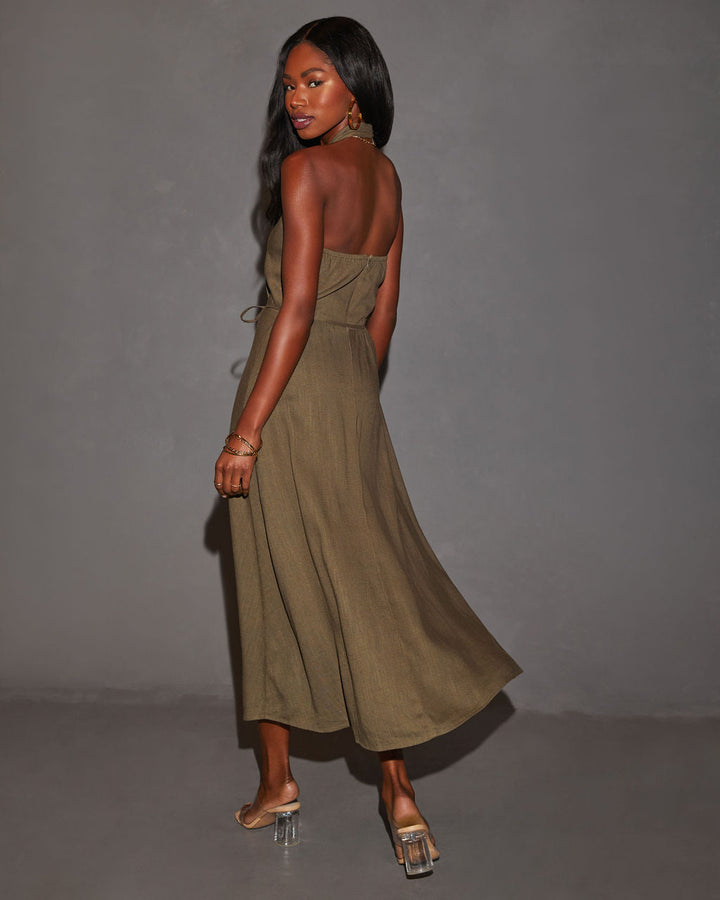 Emersyn Belden Bağlamalı Midi Elbise