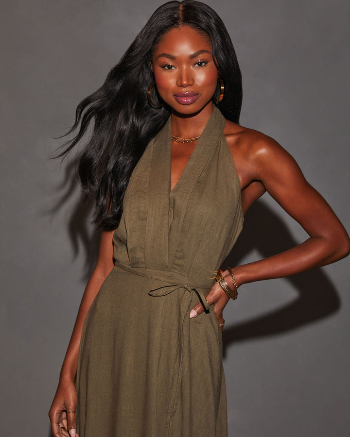 Emersyn Belden Bağlamalı Midi Elbise