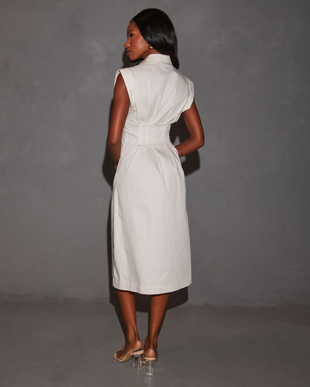 Rora Beli Lastikli Midi Gömlek Elbise