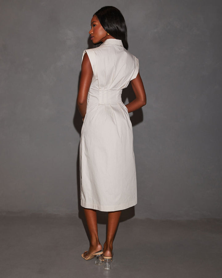 Rora Beli Lastikli Midi Gömlek Elbise