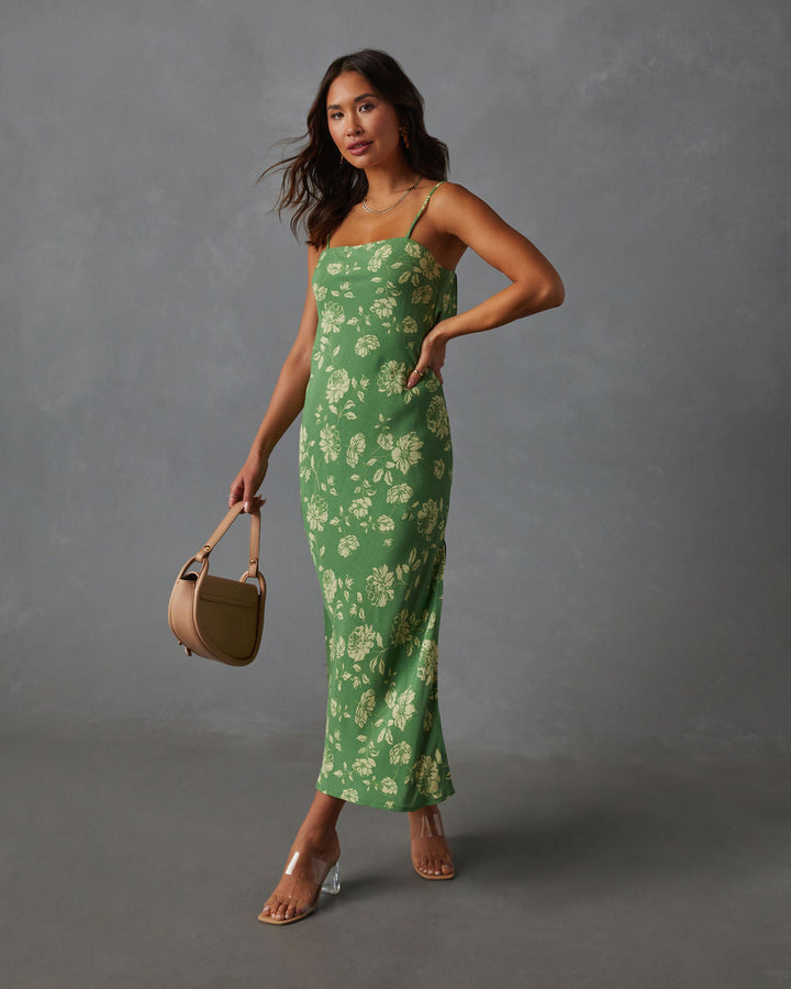 Everly Floral Sırtı Açık Slip Midi Elbise