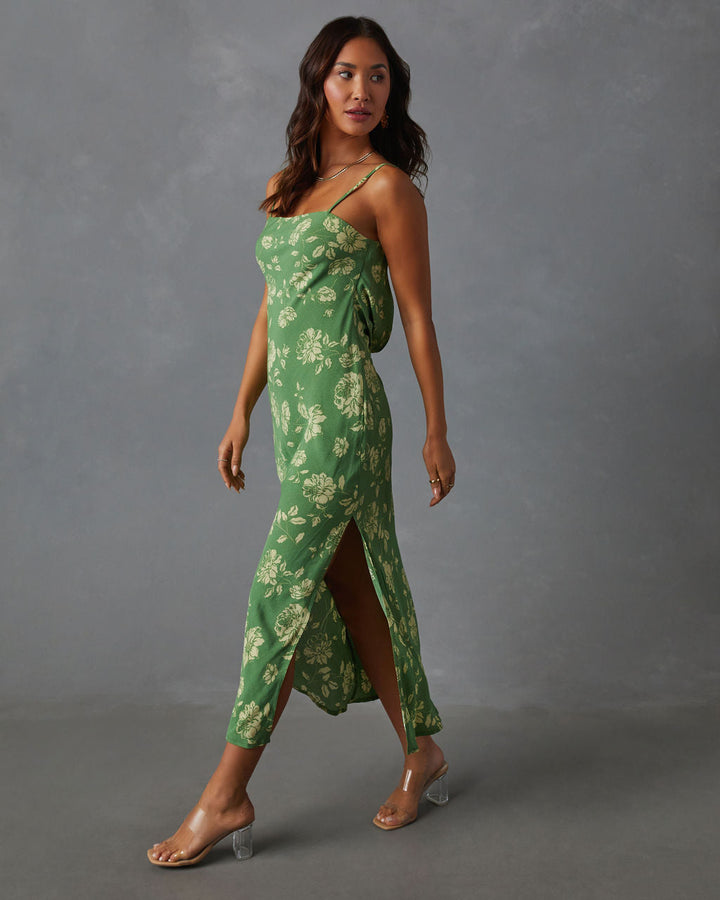 Everly Floral Sırtı Açık Slip Midi Elbise