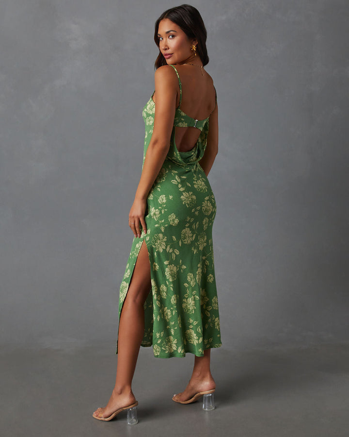 Everly Floral Sırtı Açık Slip Midi Elbise