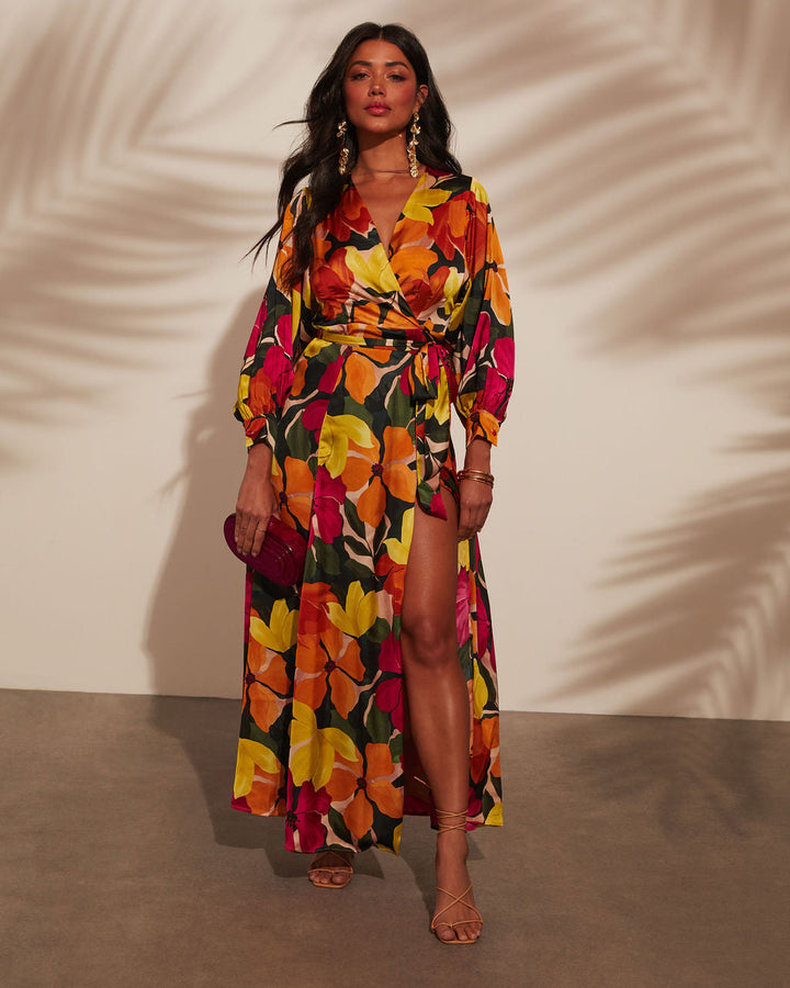 Eurosun Çiçek Desenli Anvelop Midi Elbise