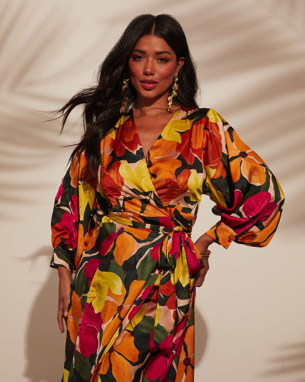 Eurosun Çiçek Desenli Anvelop Midi Elbise