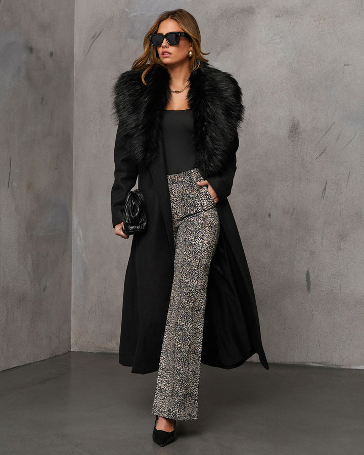 Frederica Pocketed Faux Fur Collar Coat