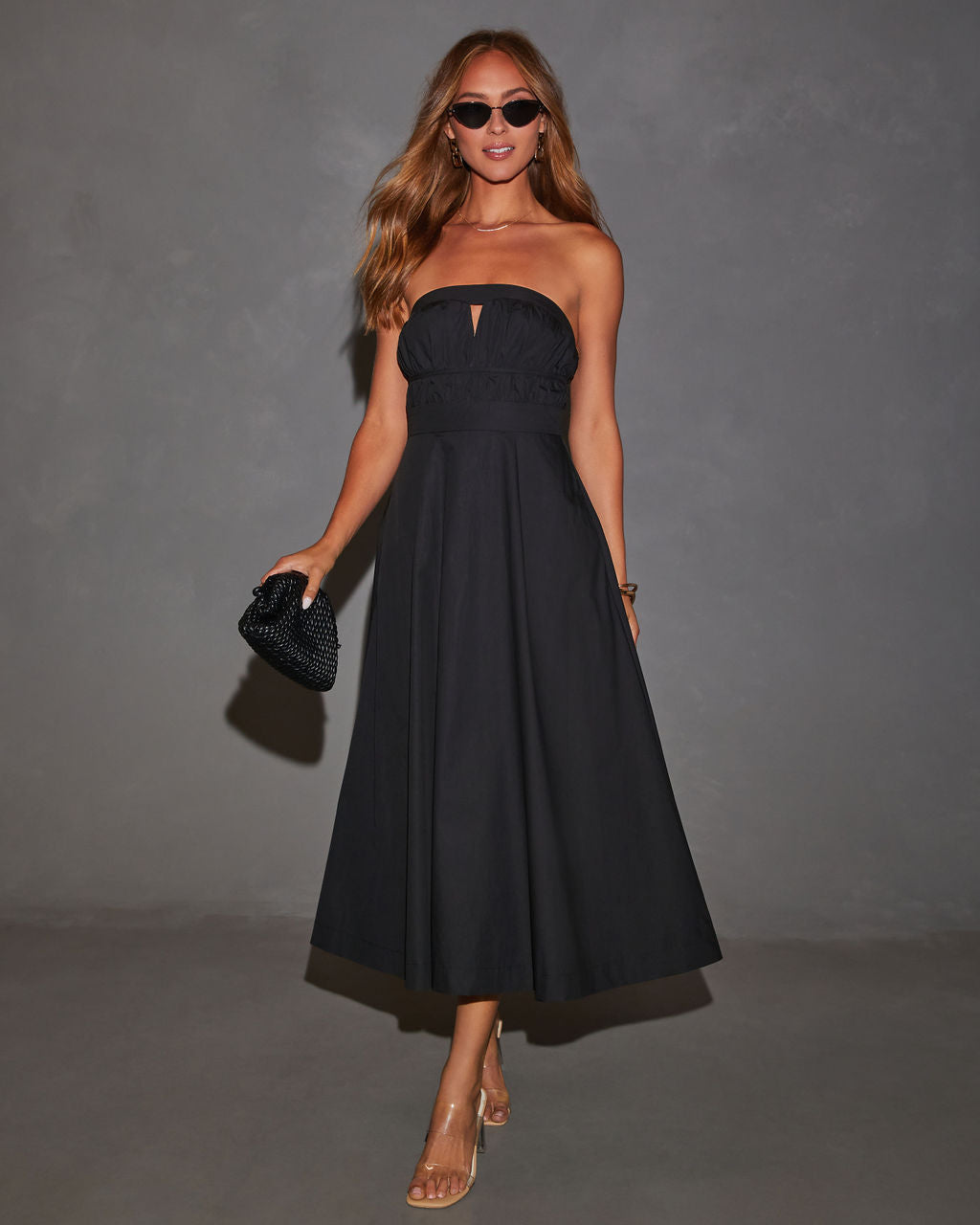 Ryann Straplez Önü Kesikli Midi Elbise