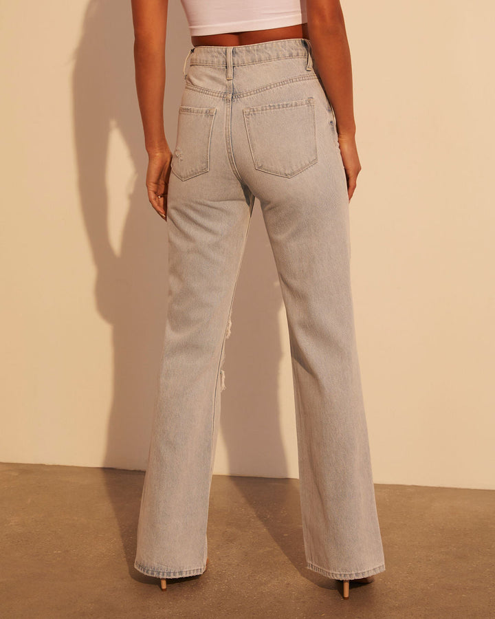 Alycia Yüksek Bel Eskitme Geniş Paça Jean