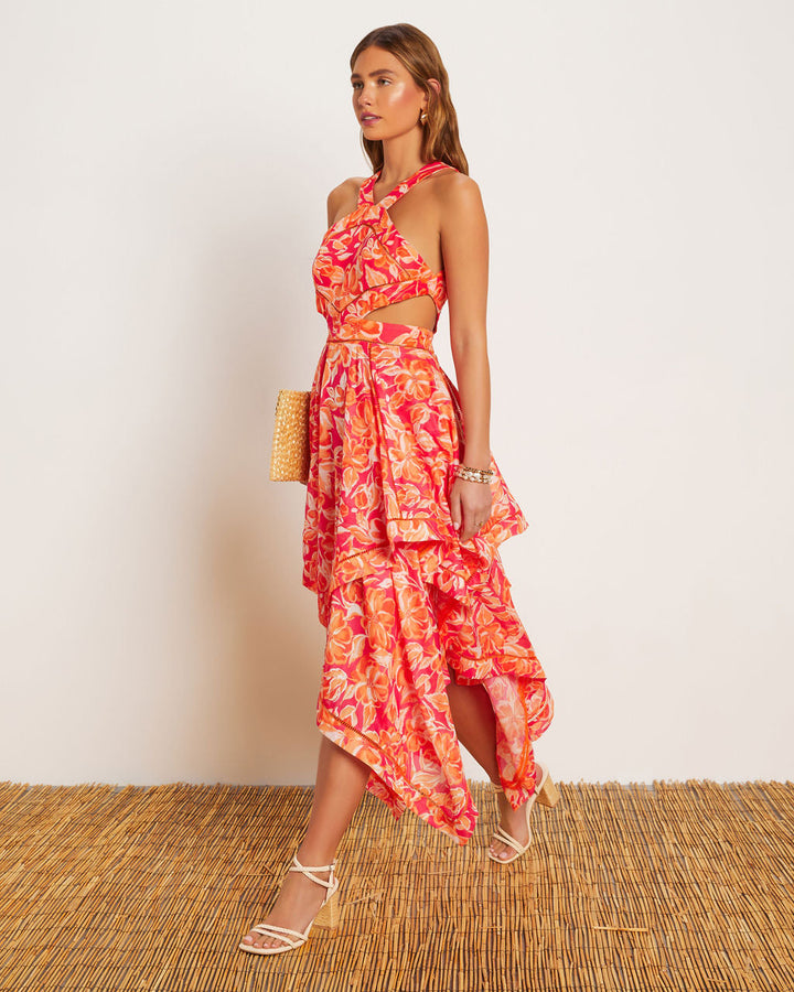 Mariela Boyundan Bağlamalı Asimetrik Midi Elbise