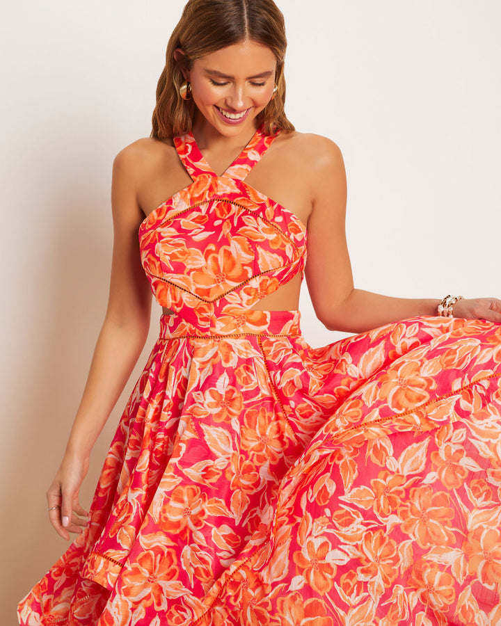 Mariela Boyundan Bağlamalı Asimetrik Midi Elbise