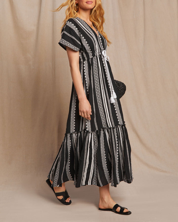 Arden Beli Nakışlı Midi Elbise