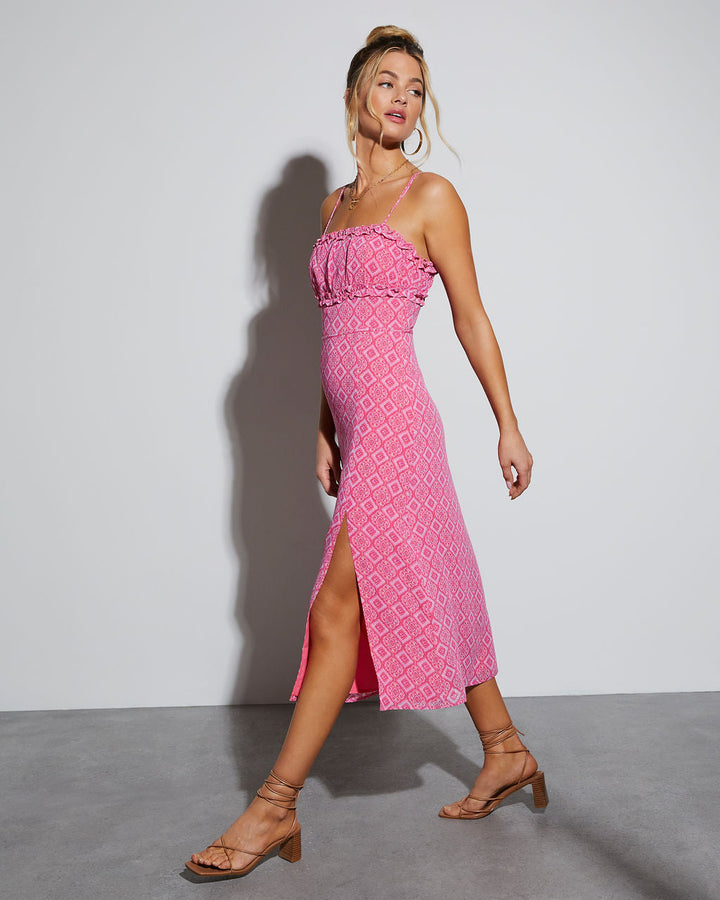 Şık Perspektif Dar Kesim Midi Elbise