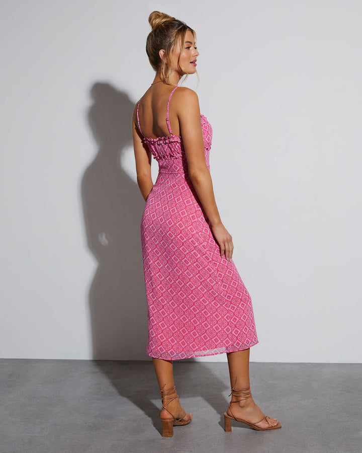 Şık Perspektif Dar Kesim Midi Elbise