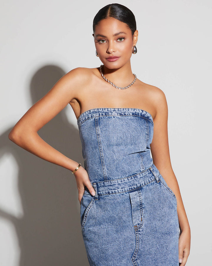Kimmy Straplez Denim Midi Elbise