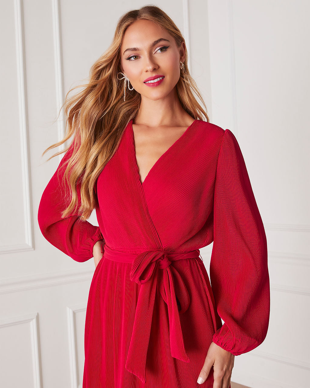 Camina Belden Bağlamalı Uzun Kollu Midi Elbise