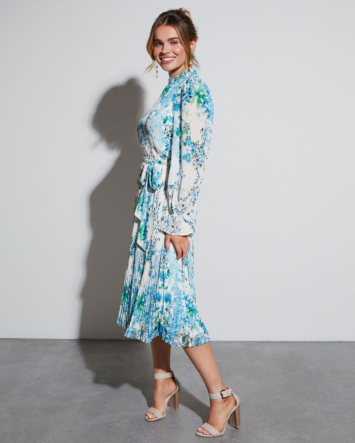 Tempe Çiçekli Fırfırlı Midi Elbise