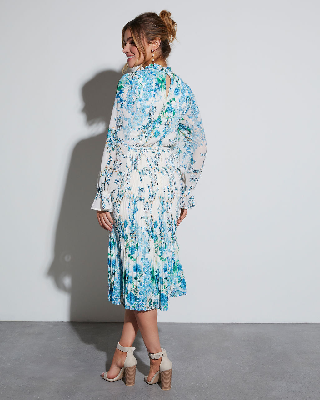 Tempe Çiçekli Fırfırlı Midi Elbise