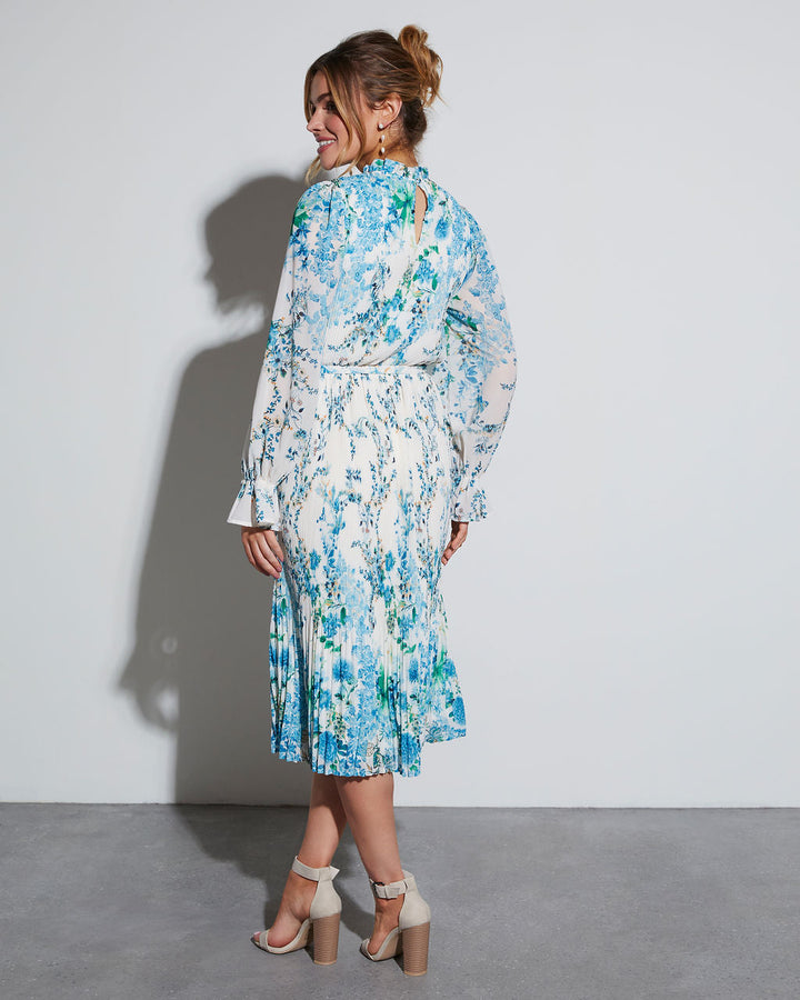 Tempe Çiçekli Fırfırlı Midi Elbise