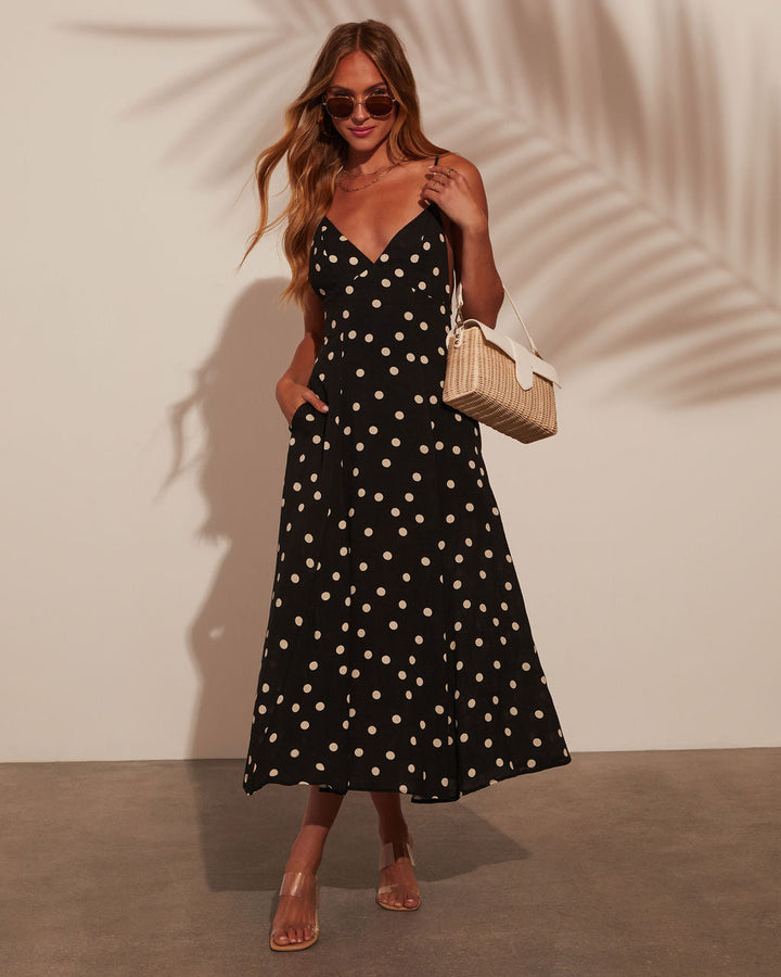 Sicilya Puantiyeli Cepli Midi Elbise