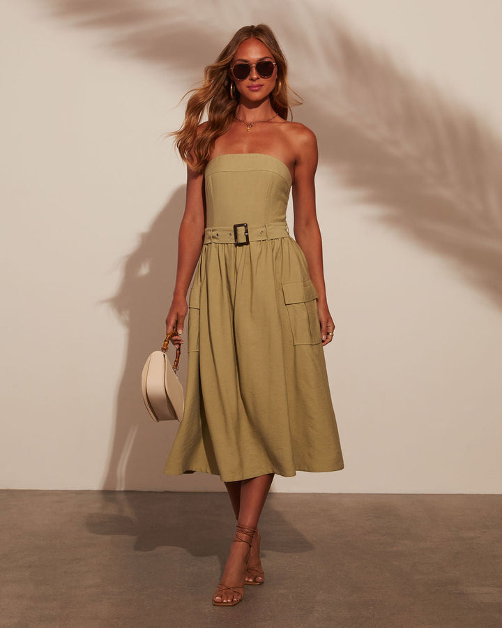 Nadia Straplez Kuşaklı A Kesim Elbise