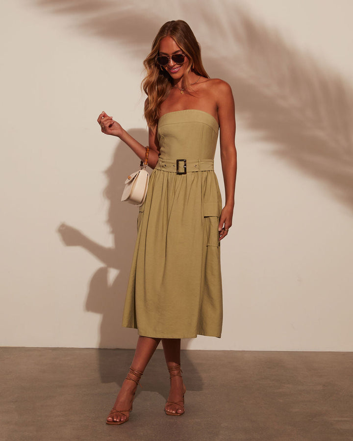 Nadia Straplez Kuşaklı A Kesim Elbise